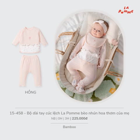 LP - Bộ dài tay cúc lệch La Pomme bèo nhún hoa thơm của mẹ - Hồng - 0-3M - SS26.T7A