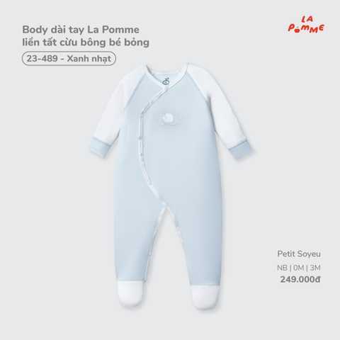 LP - Body dài tay La Pomme liền tất cừu bông bé bỏng - Xanh nhạt - 0-3M - SS26.T7A
