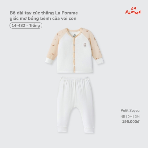 LP - Bộ dài tay cúc thẳng La Pomme giấc mơ bồng bềnh của voi con - Trắng - 0-3M - SS26.T7A