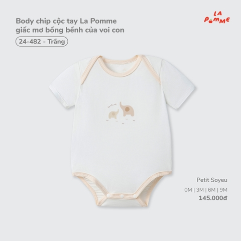 LP - Body chip cộc tay La Pomme giấc mơ bồng bềnh của voi con - Trắng - 9-12M - SS26.T7A