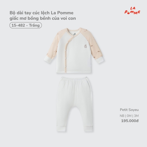 LP - Bộ dài tay cúc lệch La Pomme giấc mơ bồng bềnh của voi con - Trắng - Newborn - SS26.T7A