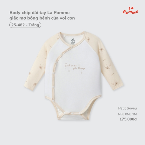 LP - Body chip dài tay La Pomme giấc mơ bồng bềnh của voi con - Trắng - 3-6M - SS26.T7A