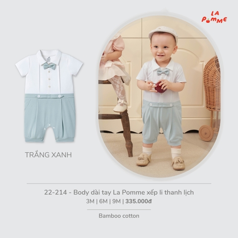 LP - Body cộc tay La Pomme Deluxe xếp li thanh lịch - Trắng Xanh - 9-12M - SS26.T7A