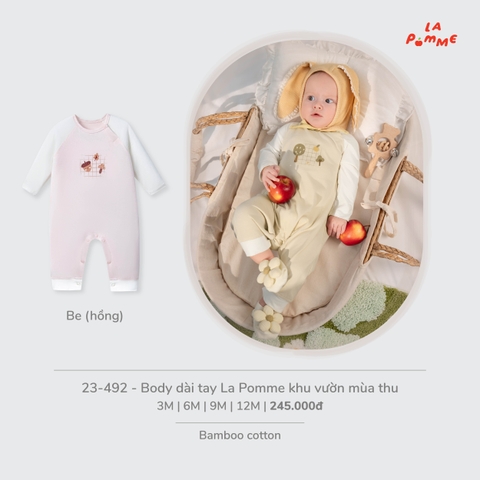 LP - Body dài tay La Pomme khu vườn mùa thu - Be (Hồng) - 3-6M - SS26.T7A