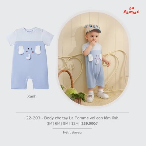 LP - Body cộc tay La Pomme voi con lém lỉnh - Xanh - 3-6M - SS26.T7A