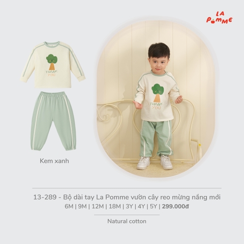 LP - Bộ dài tay La Pomme vườn cây reo mừng nắng mới - Kem Xanh - 3-4Y - SS26.T7A