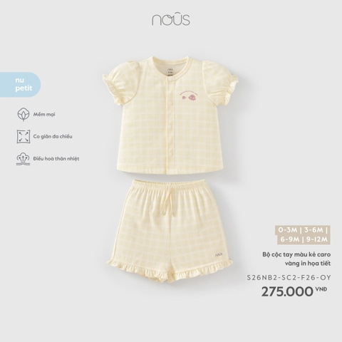 NOUS - Bộ cộc tay màu kẻ caro vàng in họa tiết - 3-6M - SS26.T7A