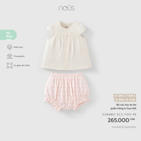 NOUS - Bộ cộc tay áo be quần hồng in họa tiết - 3-6M - SS26.T7A