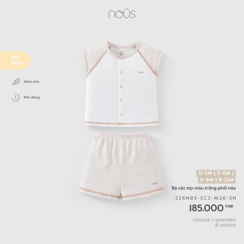 NOUS - Bộ cộc tay màu trắng phối nâu - 0-3M - SS26.T7A