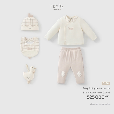 NOUS - Set quà tặng bé trai màu be - 0-3M - SS26.T7A