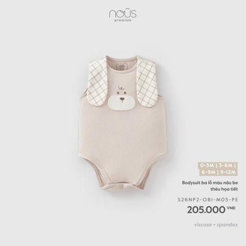 NOUS - Bodysuit ba lỗ màu nâu be thêu họa tiết - 3-6M - SS26.T7A