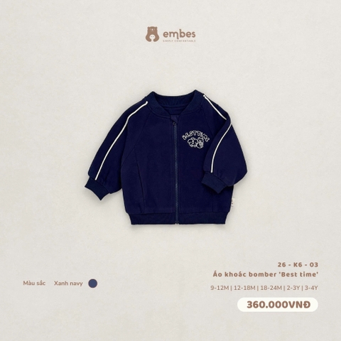 EMBES KHD - Áo khoác bomber 'Best time' xanh navy - 26-K6-03 - 12-18M - SS26.T8B