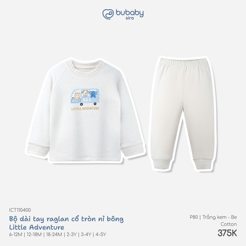 BU - Bộ dài tay raglan cổ tròn nỉ bông Little Adventure - ICT110400 - Trắng kem+Be - 3-4Y - SS26.T8B