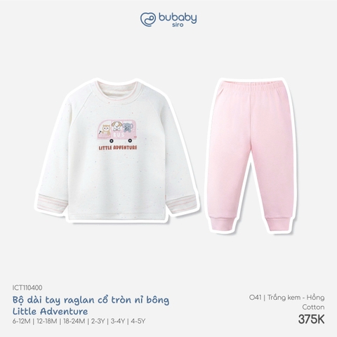 BU - Bộ dài tay raglan cổ tròn nỉ bông Little Adventure - ICT110400 - Trắng kem+Hồng - 3-4Y - SS26.T8B