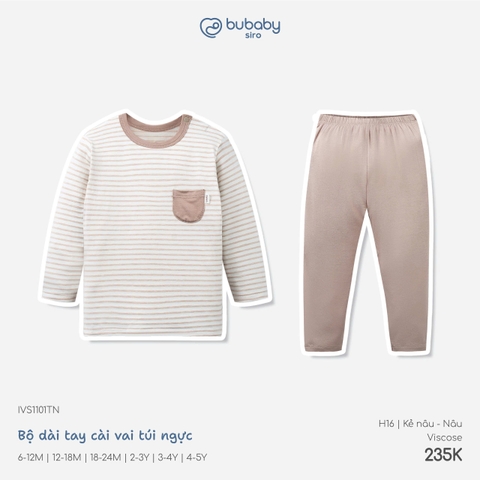 BU - Bộ dài tay cài vai Túi ngực - IVS1101TN - Kẻ nâu+nâu - 3-4Y - SS26.T8B