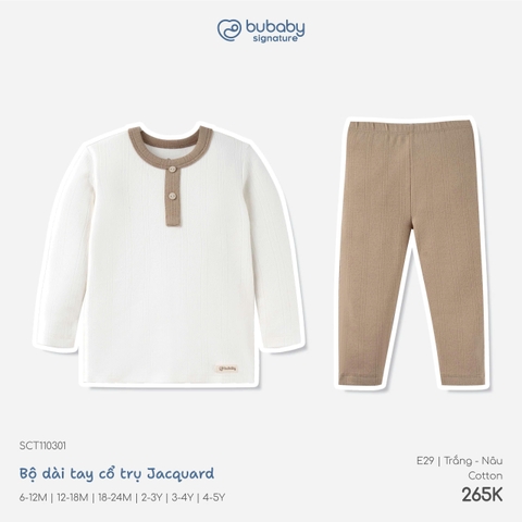 BU - Bộ dài tay cổ trụ Jacquard - SCT110301 - Trắng+nâu - 3-4Y - SS26.T8B