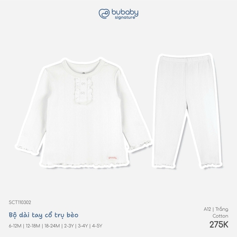 BU - Bộ dài tay cổ trụ bèo - SCT110302 - Trắng - 3-4Y - SS26.T8B