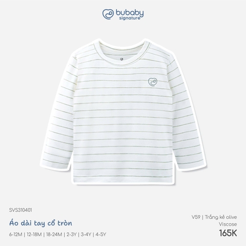BU - Áo dài tay cổ tròn - SVS310401 - Trắng kẻ olive - 6-12M - SS26.T8B