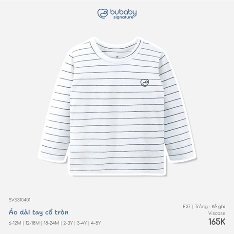BU - Áo dài tay cổ tròn - SVS310401 - Trắng+kẻ ghi - 4-5Y - SS26.T8B
