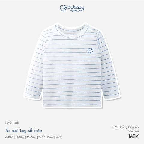 BU - Áo dài tay cổ tròn - SVS310401 - Trắng kẻ xanh - 6-12M - SS26.T8B
