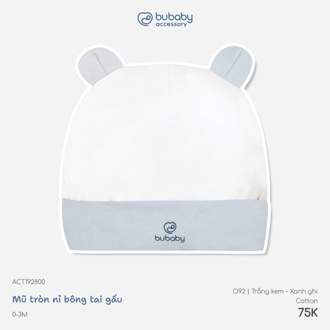 BU - Mũ tròn nỉ bông tai gấu - ACT192800 - Trắng kem+xanh ghi - 0-3M - SS26.T8C