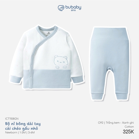 BU ĐÂY - Bộ nỉ bông dài tay cài chéo Gấu nhỏ - ICT1108GN - Trắng kem+xanh ghi - Newborn - SS26.T8C