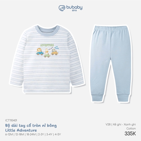 BU - Bộ dài tay cổ tròn nỉ bông Little Adventure - ICT110401 - Kẻ ghi+xanh ghi - 18-24M - SS26.T8C