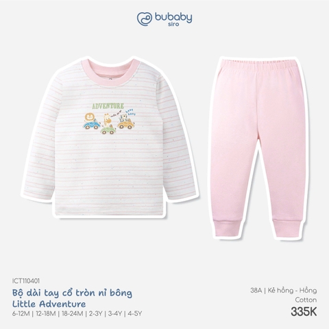BU - Bộ dài tay cổ tròn nỉ bông Little Adventure - ICT110401 - Kẻ hồng+Hồng - 2-3Y - SS26.T8C