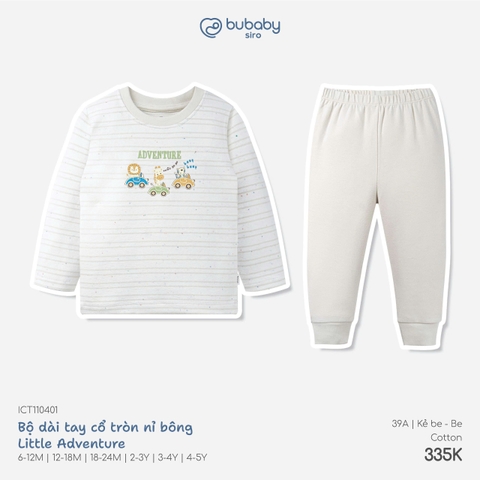 BU - Bộ dài tay cổ tròn nỉ bông Little Adventure - ICT110401 - Kẻ be+Be - 18-24M - SS26.T8C