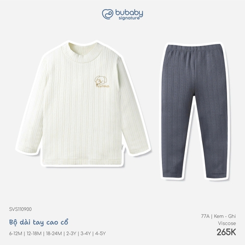 BU - Bộ dài tay cao cổ - SVS110900 - Kem+Ghi - 3-4Y - SS26.T8C
