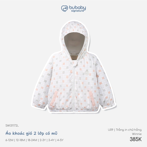 BU - Áo khoác gió 2 lớp có mũ - SWI31172L - Trắng in chữ hồng - 2-3Y - SS26.T8C