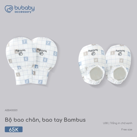 BU ĐÂY - Bộ bao chân, bao tay Bambus - ABB400001 - Trắng in chữ xanh - Free size - SS26.T8C