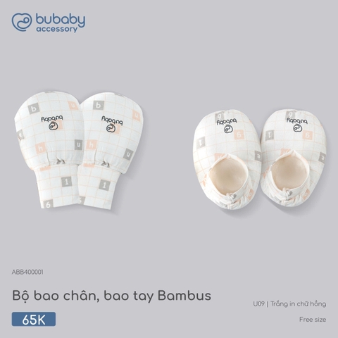 BU ĐÂY - Bộ bao chân, bao tay Bambus - ABB400001 - Trắng in chữ hồng - Free size - SS26.T8C