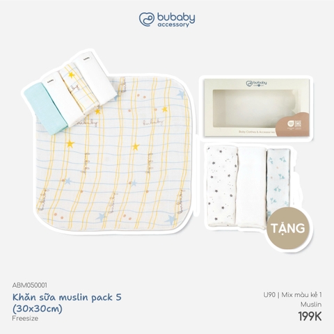 BU - Khăn sữa muslin Pack 5 (30x30cm) - ABM050001 - Mix màu kẻ 1 - Free size - SS26.T8C