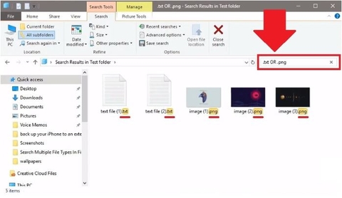 Cách tìm nhiều loại file cùng một lúc trong File Explorer.