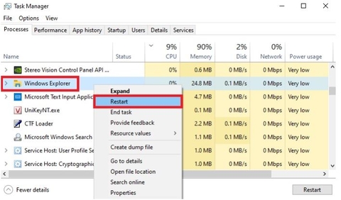 Restart Windows Explorer, liều thuốc đơn giản khắc phục hầu hết lỗi giao diện trên Windows 10