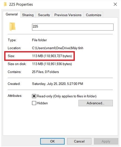 Xem dung lượng của bất kỳ thư mục nào trên Windows 10