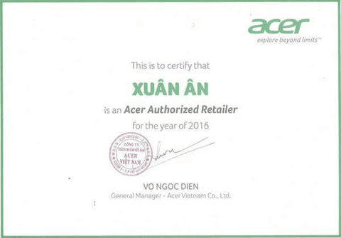 Chứng nhận đại lý uỷ quyền laptopnew của Acer Việt Nam