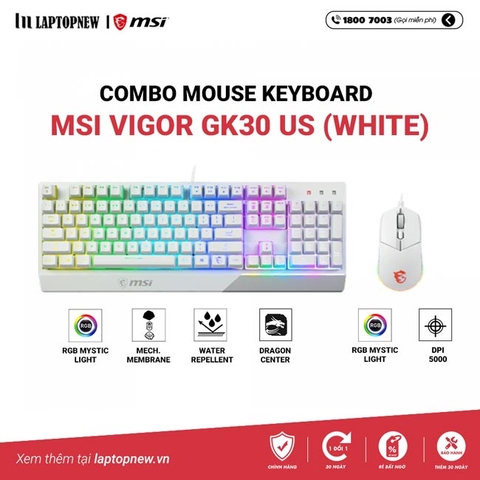 MSI - Combo Keyboard Mouse VIGOR GK30 US (White) & Clutch GM11