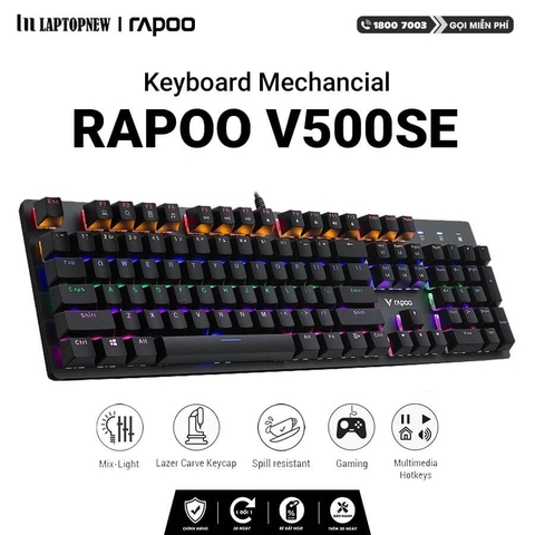 Laptopnew - Keyboard Mechancial Rapoo V500SE with RGB led. - thumnail