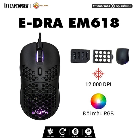 Mouse Gaming EM618 with RGB led, 12400 DPI - EDra