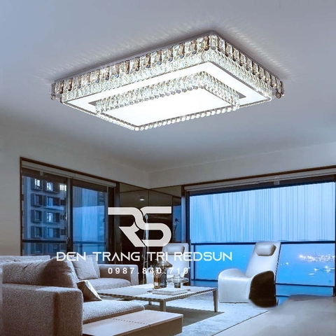 Đèn Mâm Mica Pha Lê Ốp Trần Phòng Khách Hiện Đại MKPL-04