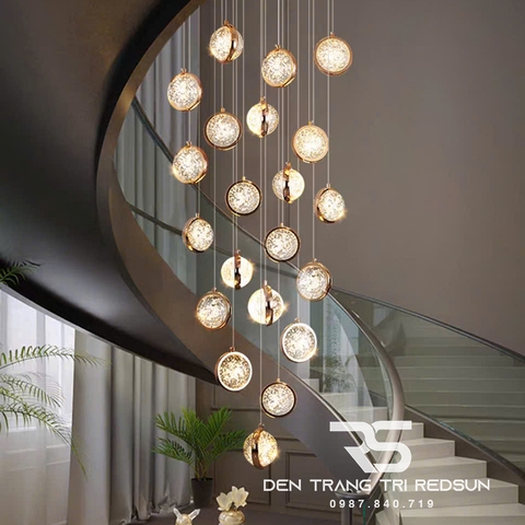 Đèn Thả Trần Hiện Đại Lắp Thông Tầng Cầu Thang, Phòng Khách, Bàn Ăn Chất Liệu Pha Lê HTK029