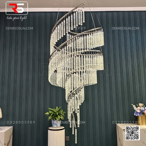 Đèn Thông Tầng Pha Lê Cao Cấp Cho Phòng Khách Duplex, Sảnh Khách Sạn Phong Cách Hiện Đại Xoắn Ốc HTK-NKFZ008