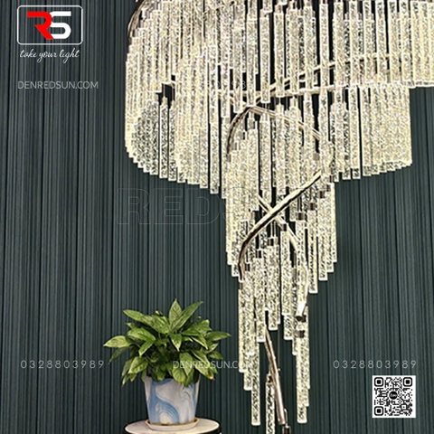 Đèn Thông Tầng Pha Lê Cao Cấp Cho Phòng Khách Duplex, Sảnh Khách Sạn Phong Cách Hiện Đại Xoắn Ốc HTK-NKFZ008