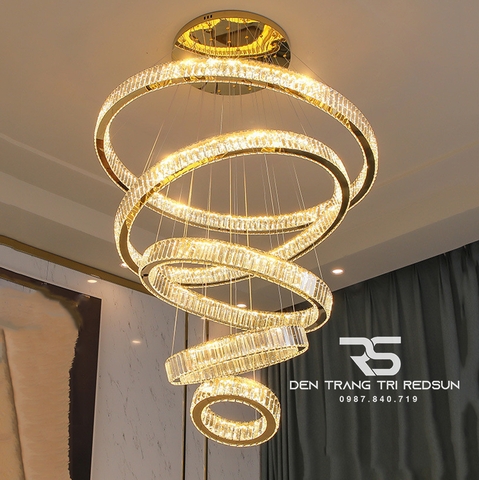 Đèn Chùm Pha Lê Hiện Đại Lắp Thông Tầng Sảnh Khách Sạn, Phòng Khách, Cầu Thang TPLTM