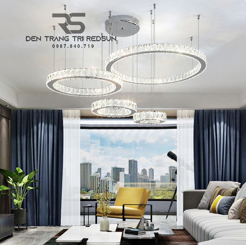 Đèn Chùm Pha Lê Hiện Đại Cao Cấp Lắp Thông Tầng Phòng Khách, Cầu Thang, Sảnh Khách Sạn TPLTD Bản 5cm