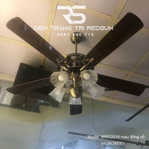 Quạt Trần Đèn Trang Trí Phòng Khách, Phòng Ngủ - MW52016 màu đồng cổ (HUNGKEE)