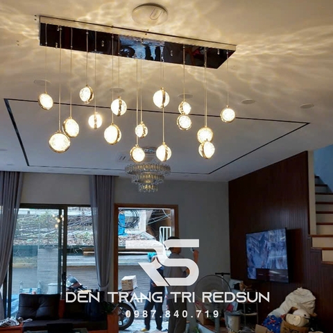 Đèn Thả Trần Hiện Đại Lắp Thông Tầng Cầu Thang, Phòng Khách, Bàn Ăn Chất Liệu Pha Lê HTK029