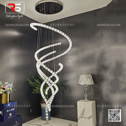 Đèn Thông Tầng Pha Lê Cao Cấp Cho Phòng Khách, Sảnh Khách Sạn Phong Cách Hiện Đại Xoắn Ốc HTK-NKFZ003